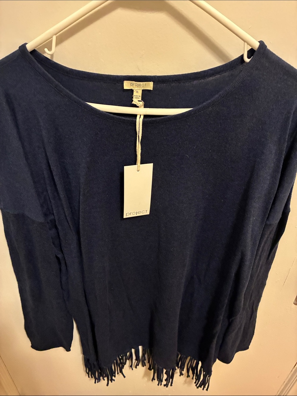 Y/Project Navy Fringe-Hem Long Sleeve Knit Top
